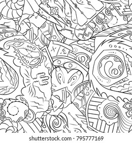 Seamless mehndi vector pattern. Hand-made illustration. Black and white binary pattern, monochrome doodle texture.