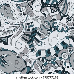 Seamless mehndi vector pattern. Hand-made ethnic illustration. Colorful doodle texture.