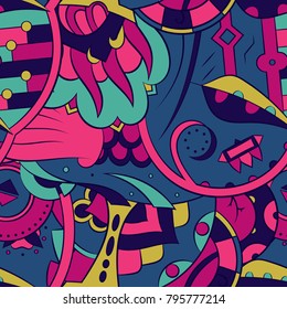 Seamless mehndi vector pattern. Hand-made ethnic illustration. Colorful doodle texture.