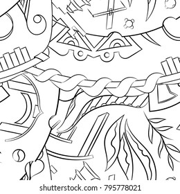 Seamless mehndi vector pattern. Hand-made illustration. Black and white binary pattern, monochrome doodle texture.