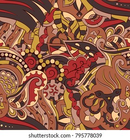 Seamless mehndi vector pattern. Hand-made ethnic illustration. Colorful doodle texture.