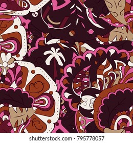 Seamless mehndi vector pattern. Hand-made ethnic illustration. Colorful doodle texture.