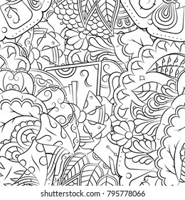 Seamless mehndi vector pattern. Hand-made illustration. Black and white binary pattern, monochrome doodle texture.