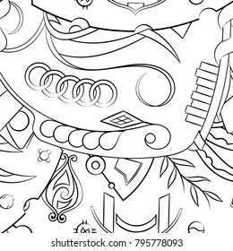 Seamless mehndi vector pattern. Hand-made illustration. Black and white binary pattern, monochrome doodle texture.