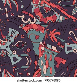 Seamless mehndi vector pattern. Hand-made ethnic illustration. Colorful doodle texture.