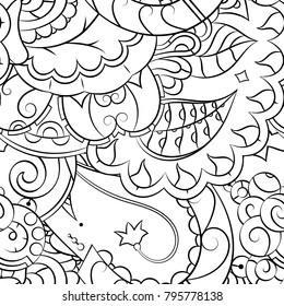 Seamless mehndi vector pattern. Hand-made illustration. Black and white binary pattern, monochrome doodle texture.