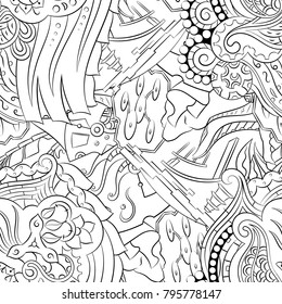 Seamless mehndi vector pattern. Hand-made illustration. Black and white binary pattern, monochrome doodle texture.