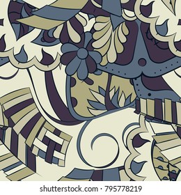 Seamless mehndi vector pattern. Hand-made ethnic illustration. Colorful doodle texture.