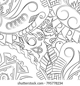 Seamless mehndi vector pattern. Hand-made illustration. Black and white binary pattern, monochrome doodle texture.