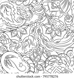 Seamless mehndi vector pattern. Hand-made illustration. Black and white binary pattern, monochrome doodle texture.