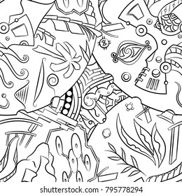 Seamless mehndi vector pattern. Hand-made illustration. Black and white binary pattern, monochrome doodle texture.