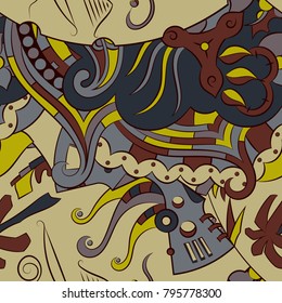 Seamless mehndi vector pattern. Hand-made ethnic illustration. Colorful doodle texture.