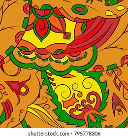 Seamless mehndi vector pattern. Hand-made ethnic illustration. Colorful doodle texture.