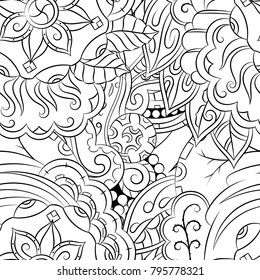 Seamless mehndi vector pattern. Hand-made illustration. Black and white binary pattern, monochrome doodle texture.