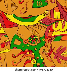 Seamless mehndi vector pattern. Hand-made ethnic illustration. Colorful doodle texture.