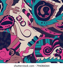 Seamless mehndi vector pattern. Hand-made ethnic illustration. Colorful doodle texture.