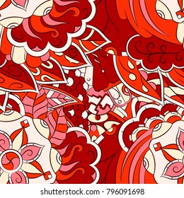 Seamless mehndi vector pattern. Hand-made ethnic illustration. Colorful doodle texture.