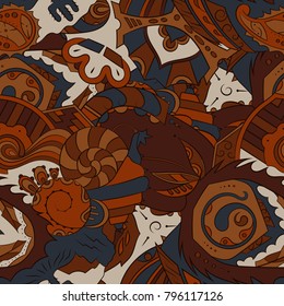 Seamless mehndi vector pattern. Hand-made ethnic illustration. Colorful doodle texture.