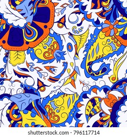 Seamless mehndi vector pattern. Hand-made ethnic illustration. Colorful doodle texture.