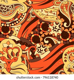 Seamless mehndi vector pattern. Hand-made ethnic illustration. Colorful doodle texture.