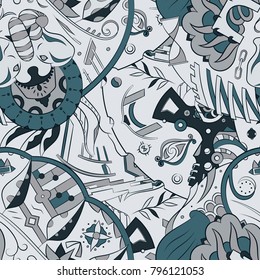 Seamless mehndi vector pattern. Hand-made ethnic illustration. Colorful doodle texture.