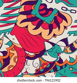 Seamless mehndi vector pattern. Hand-made ethnic illustration. Colorful doodle texture.