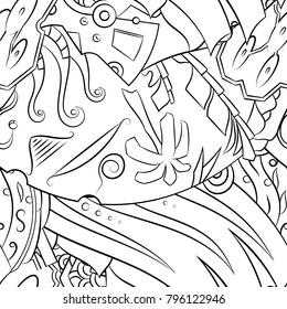 Seamless mehndi vector pattern. Hand-made illustration. Black and white binary pattern, monochrome doodle texture.