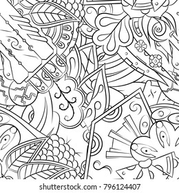 Seamless mehndi vector pattern. Hand-made illustration. Black and white binary pattern, monochrome doodle texture.