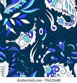 Seamless mehndi vector pattern. Hand-made ethnic illustration. Colorful doodle texture.