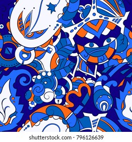 Seamless mehndi vector pattern. Hand-made ethnic illustration. Colorful doodle texture.