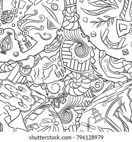 Seamless mehndi vector pattern. Hand-made illustration. Black and white binary pattern, monochrome doodle texture.