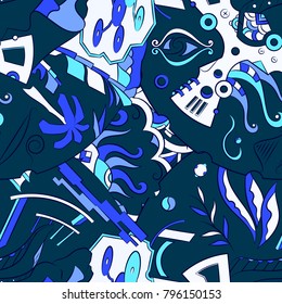 Seamless mehndi vector pattern. Hand-made ethnic illustration. Colorful doodle texture.