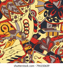Seamless mehndi vector pattern. Hand-made ethnic illustration. Colorful doodle texture.