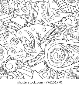 Seamless mehndi vector pattern. Hand-made illustration. Black and white binary pattern, monochrome doodle texture.