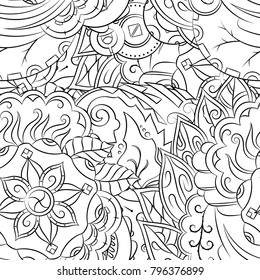 Seamless mehndi vector pattern. Hand-made illustration. Black and white binary pattern, monochrome doodle texture.