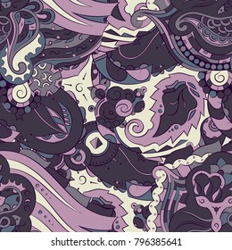 Seamless mehndi vector pattern. Hand-made ethnic illustration. Colorful doodle texture.