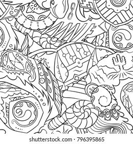 Seamless mehndi vector pattern. Hand-made illustration. Black and white binary pattern, monochrome doodle texture.