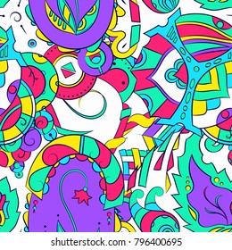 Seamless mehndi vector pattern. Hand-made ethnic illustration. Colorful doodle texture.