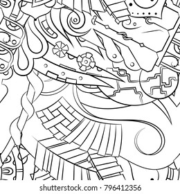 Seamless mehndi vector pattern. Hand-made illustration. Black and white binary pattern, monochrome doodle texture.