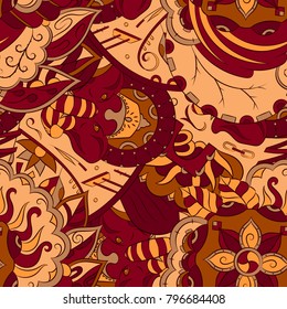 Seamless mehndi vector pattern. Hand-made ethnic illustration. Colorful doodle texture.