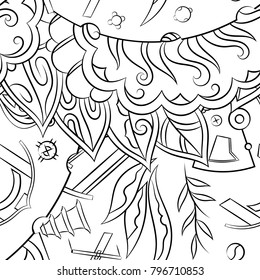 Seamless mehndi vector pattern. Hand-made illustration. Black and white binary pattern, monochrome doodle texture.
