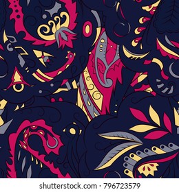 Seamless mehndi vector pattern. Hand-made ethnic illustration. Colorful doodle texture.