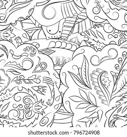 Seamless mehndi vector pattern. Hand-made illustration. Black and white binary pattern, monochrome doodle texture.