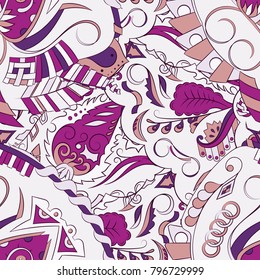 Seamless mehndi vector pattern. Hand-made ethnic illustration. Colorful doodle texture.