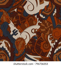 Seamless mehndi vector pattern. Hand-made ethnic illustration. Colorful doodle texture.