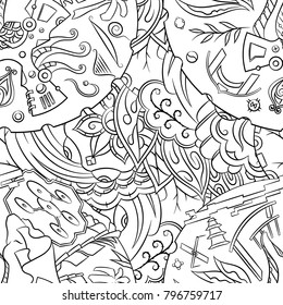 Seamless mehndi vector pattern. Hand-made illustration. Black and white binary pattern, monochrome doodle texture.