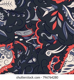 Seamless mehndi vector pattern. Hand-made ethnic illustration. Colorful doodle texture.