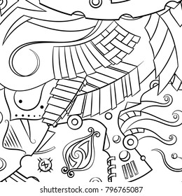 Seamless mehndi vector pattern. Hand-made illustration. Black and white binary pattern, monochrome doodle texture.