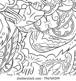 Seamless mehndi vector pattern. Hand-made illustration. Black and white binary pattern, monochrome doodle texture.