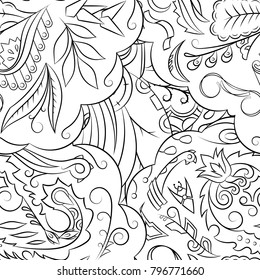 Seamless mehndi vector pattern. Hand-made illustration. Black and white binary pattern, monochrome doodle texture.